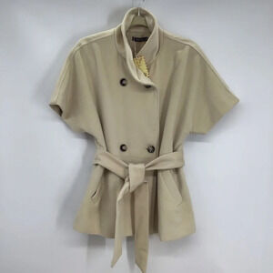 THEME Women’s Double Breasted Belted Vest Overcoat Stand Collar Ivory NWT Size M
